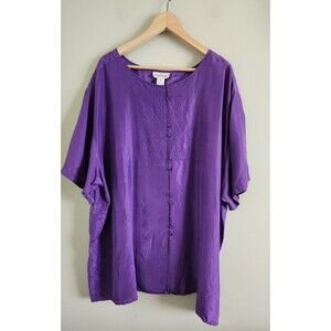 Adrian Jordan Women Top Blouse Shirt Size 30/32 Blue Shiny Silk Button Up top